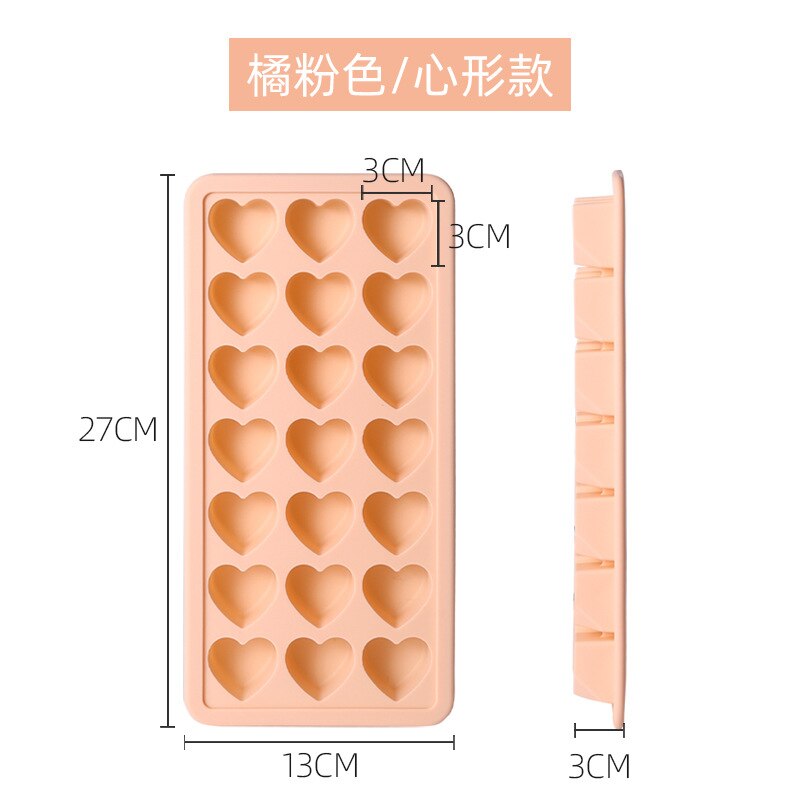 21-Cell Silicone Ice Cube Mold Heart Shape Ice Tray, Plastic Ice Box With Lid