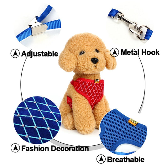 Rhinestone Mesh Cat Harness And Leash Set Breathable Adjustable Pet Vest Harness For Small Dog Cat Walking Harnesses Leads