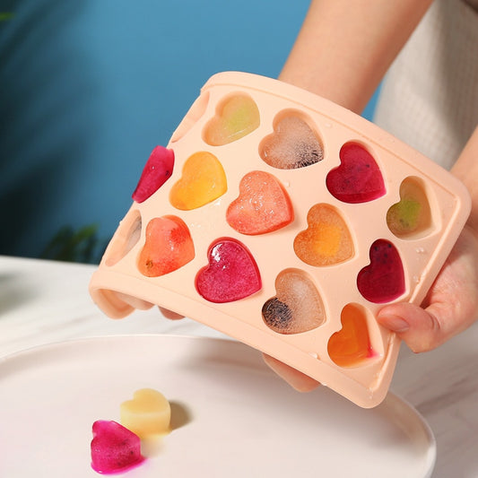 21-Cell Silicone Ice Cube Mold Heart Shape Ice Tray, Plastic Ice Box With Lid