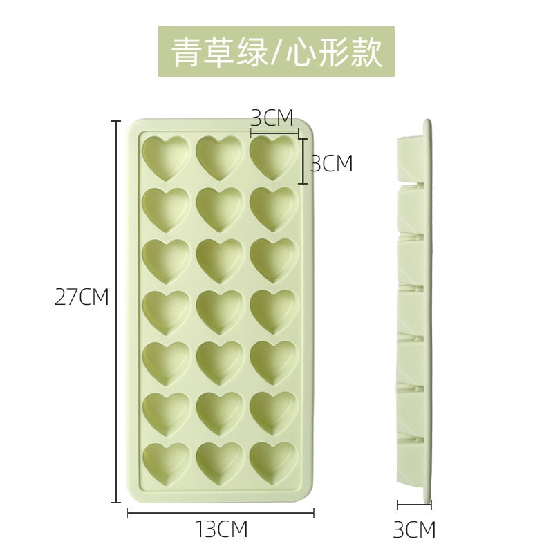 21-Cell Silicone Ice Cube Mold Heart Shape Ice Tray, Plastic Ice Box With Lid