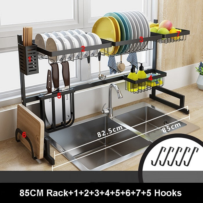 Stainless steel 65 / 85cm black U-shaped kitchen dish rack holder storage