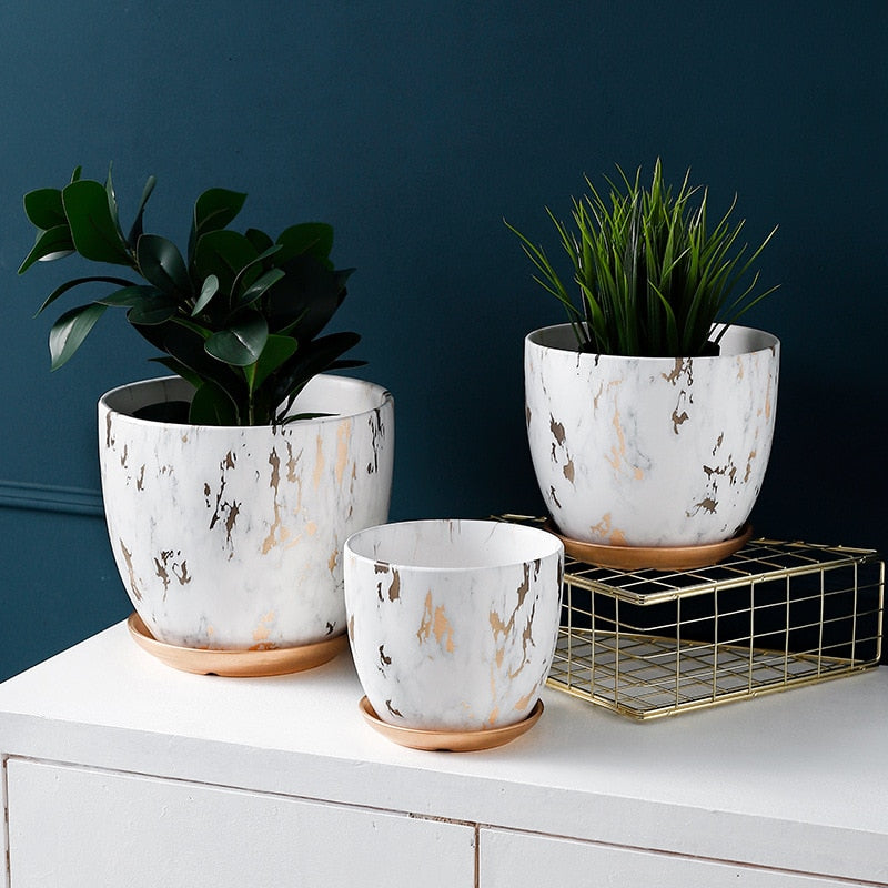 Nordic Style Ceramic Marble Pattern Flower Pot