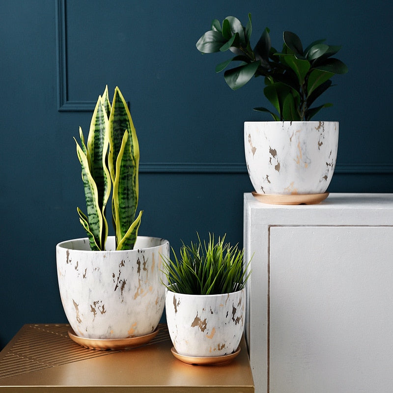 Nordic Style Ceramic Marble Pattern Flower Pot